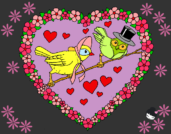 Desenho Coração com pássaros pintado por Thaiisa