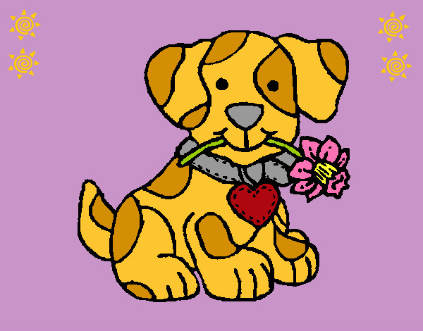 Desenho Filhote de cachorro com uma flor na boca pintado por Thaiisa