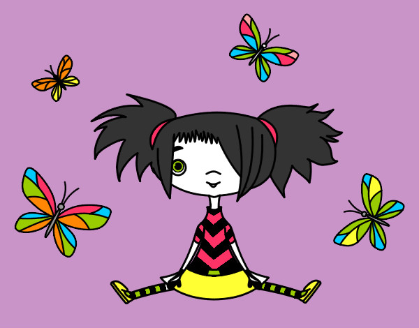 Desenho Menina com borboletas pintado por baci