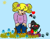 Desenho Menina com o seu cãozito pintado por pipa123 