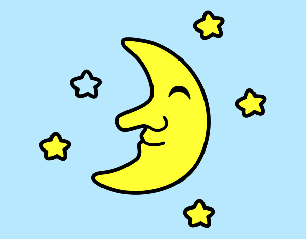 Desenho Lua com estrelas pintado por joquim
