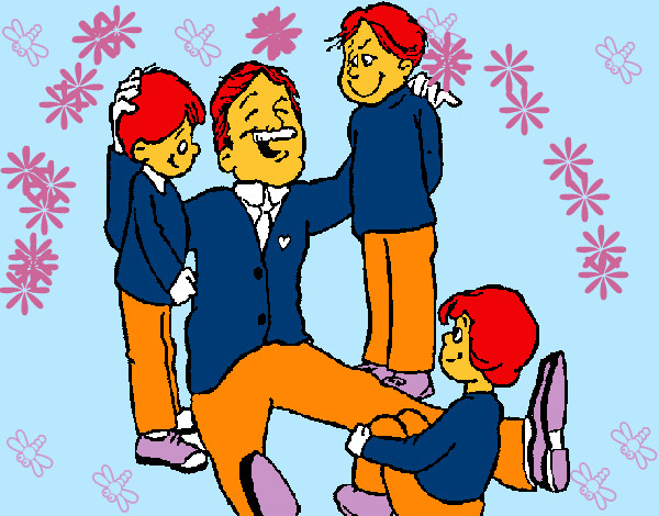 Desenho Papá com os seus 3 filhos pintado por Leandrinha