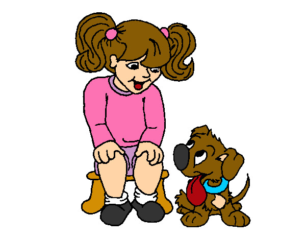 Desenho Menina com o seu cãozito pintado por Leal