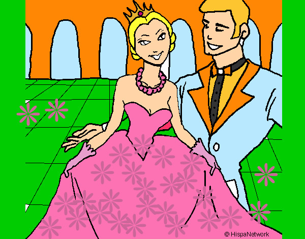 Desenho Princesa e príncipe no baile pintado por mariarita