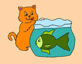 Desenho Gato e peixe pintado por Cintia