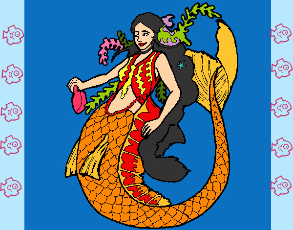 Desenho Sereia com cabelo comprido pintado por ImShampoo
