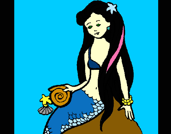 Desenho Sereia com caramujo pintado por drykaa