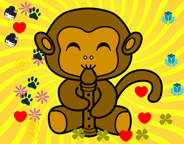 Desenho Macaco flautista pintado por AnaBeatriz