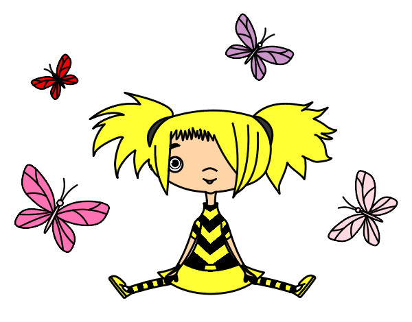 Desenho Menina com borboletas pintado por --Ariele--