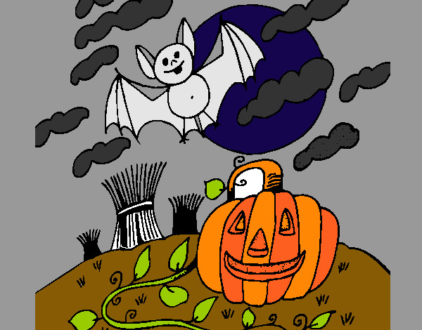Desenho Paisagem Halloween pintado por Caah