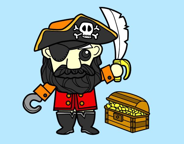 Desenho Pirata com tesouro pintado por jessy