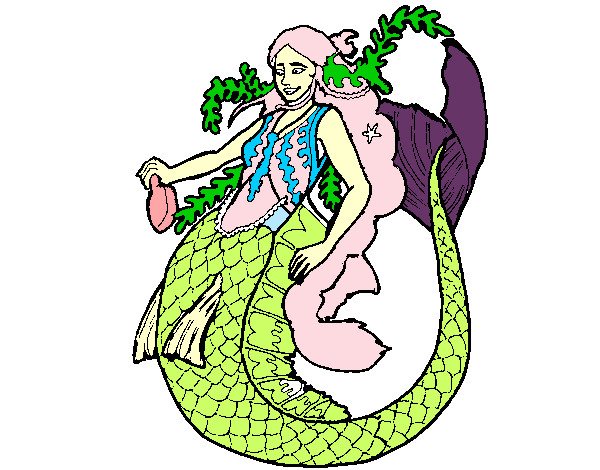 Desenho Sereia com cabelo comprido pintado por luisana