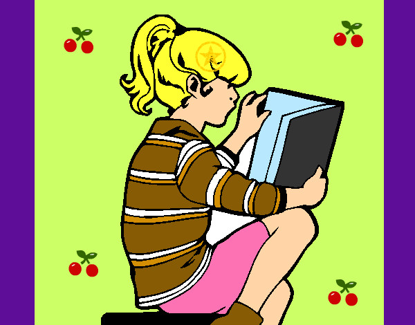 Desenho Menina a ler pintado por jenniferf