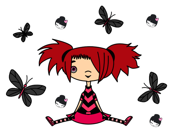 Desenho Menina com borboletas pintado por Laila