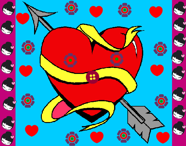 Desenho Coração com seta pintado por kaylaine