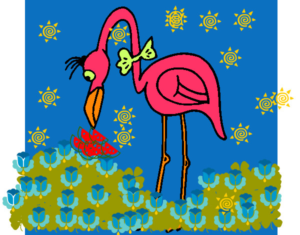 Desenho Flamingo com passarita pintado por PALMIRA