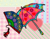 Desenho Leque e guarda-chuva pintado por toia
