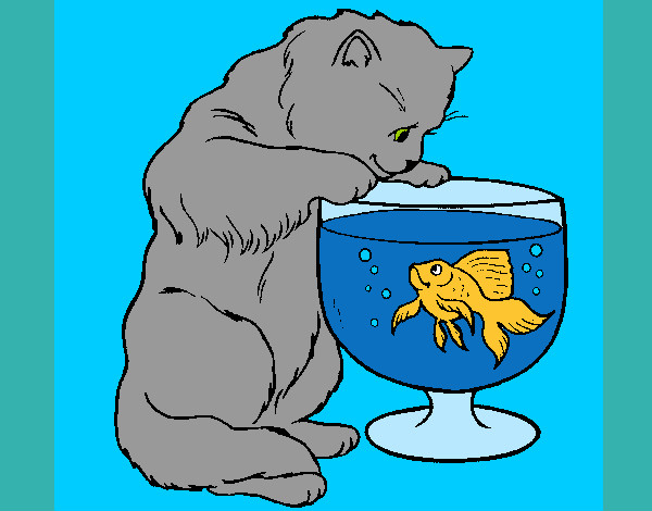 Desenho Gato a olhar para o peixe pintado por  p91235