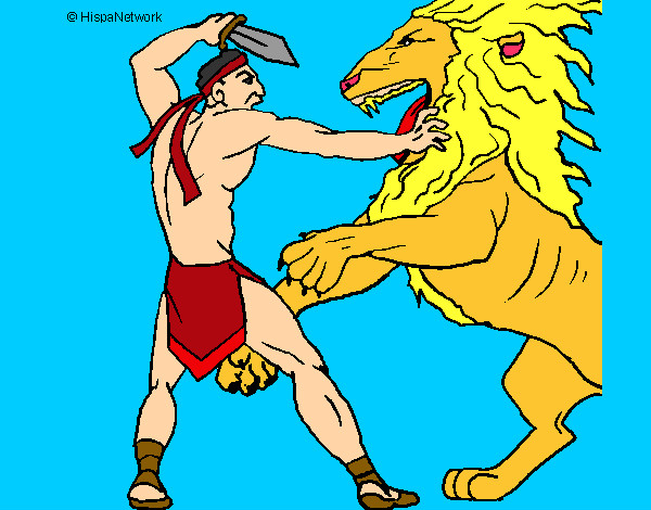 Desenho Gladiador contra leão pintado por Gabriel444