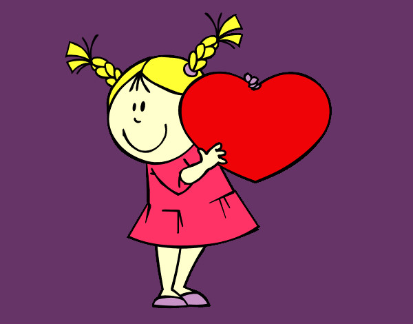 Desenho Menina com coração pintado por antonieta