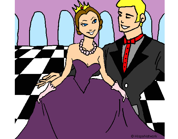 Desenho Princesa e príncipe no baile pintado por sarinha