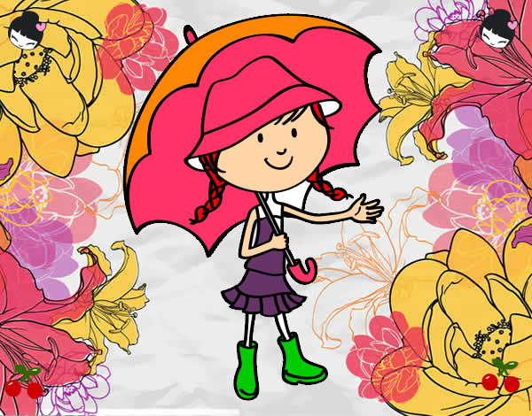 Desenho Menina com guarda-chuva pintado por ralyne