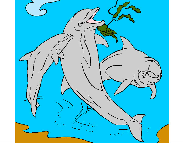 Desenho Golfinhos a brincar pintado por Leal