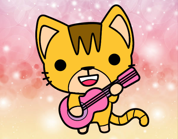 Desenho Gato guitarrista pintado por raiana