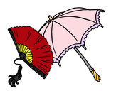 Desenho Leque e guarda-chuva pintado por Lejardim