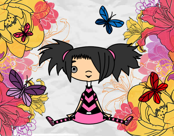 Desenho Menina com borboletas pintado por raiana