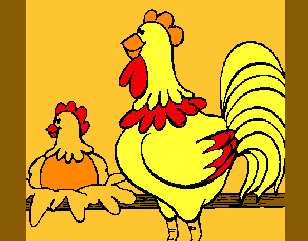 Desenho Galo e galinha pintado por talitaroch