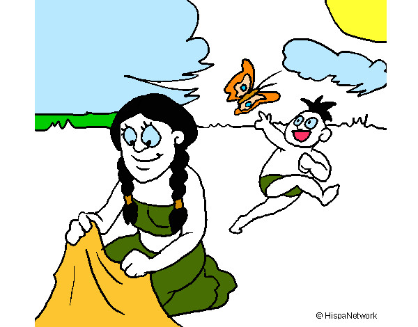 Desenho Mãe e filho maias pintado por bellinha