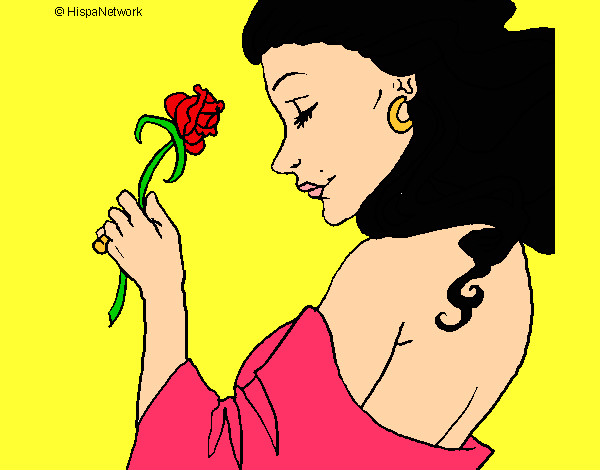 Desenho Princesa com uma rosa pintado por Marinha