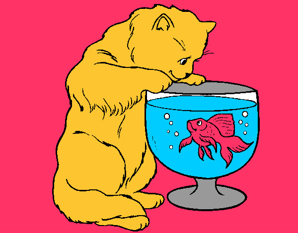 Desenho Gato a olhar para o peixe pintado por Julia_Otsu