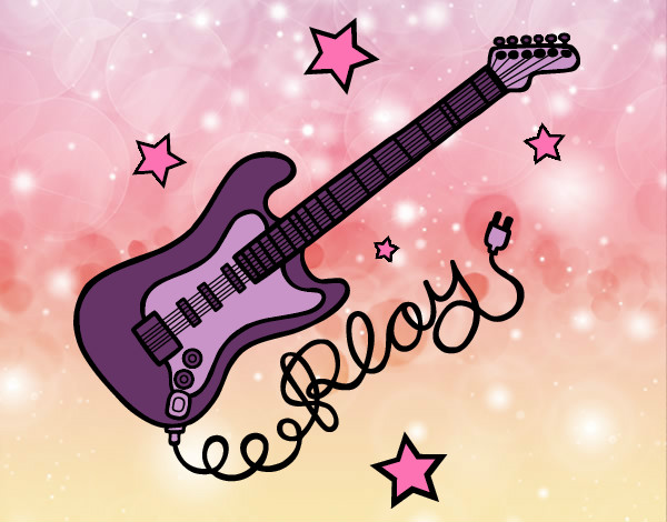 Desenho Guitarra e estrelas pintado por lininha