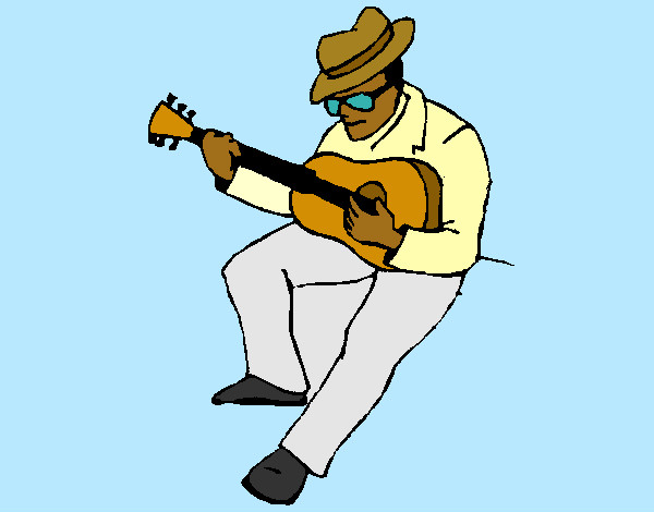 Desenho Guitarrista com chapéu pintado por OGUI