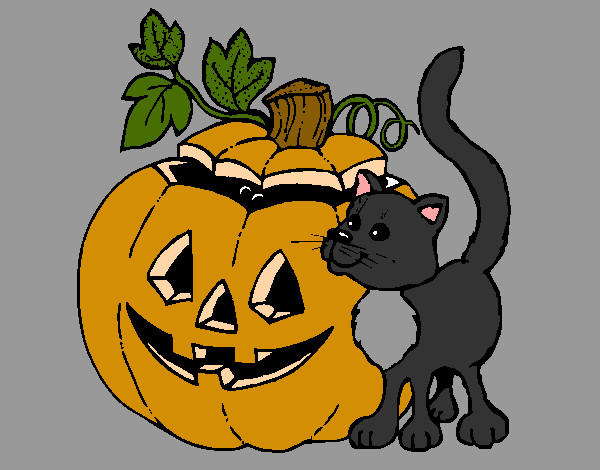 Desenho Abóbora e gato pintado por goncalopp