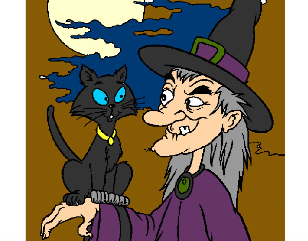 Desenho Bruxa e gato pintado por alaninha