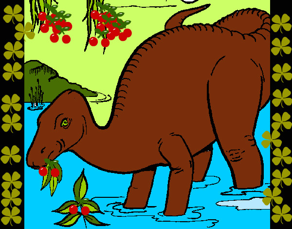 Desenho Dinossauro a comer pintado por Miudinha