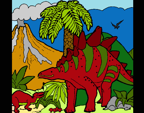 Desenho Família de Tuojiangossauros pintado por Miudinha