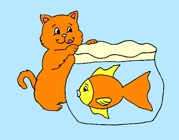 Desenho Gato e peixe pintado por goncalopp