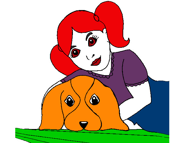 Desenho Menina a abraçar o seu cão pintado por nataliasa