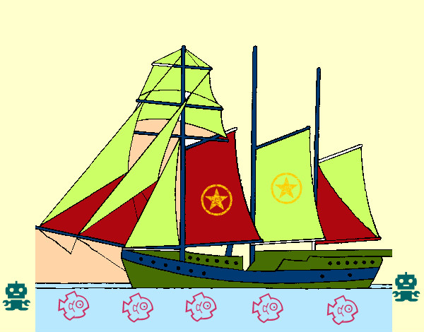 Desenho Veleiro de três mastros pintado por Nilza