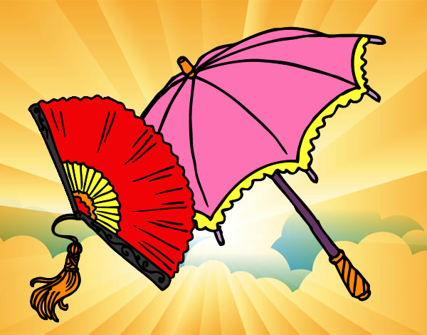 Desenho Leque e guarda-chuva pintado por Rayaninhaa