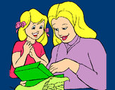 Desenho Mãe e filha pintado por marcella