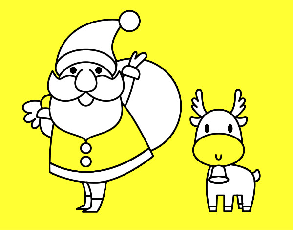 Desenho Papai Noel e um rena pintado por toia