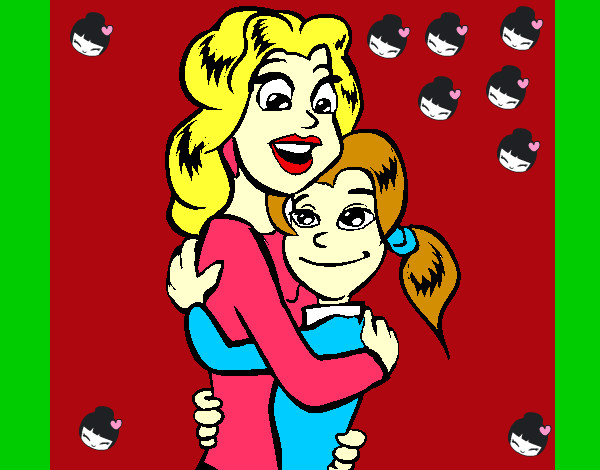 Desenho Mãe e filha abraçaram pintado por Mmsilva