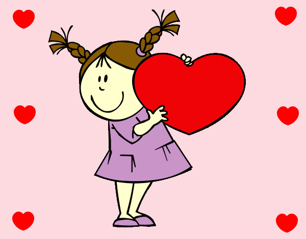 Desenho Menina com coração pintado por Mmsilva