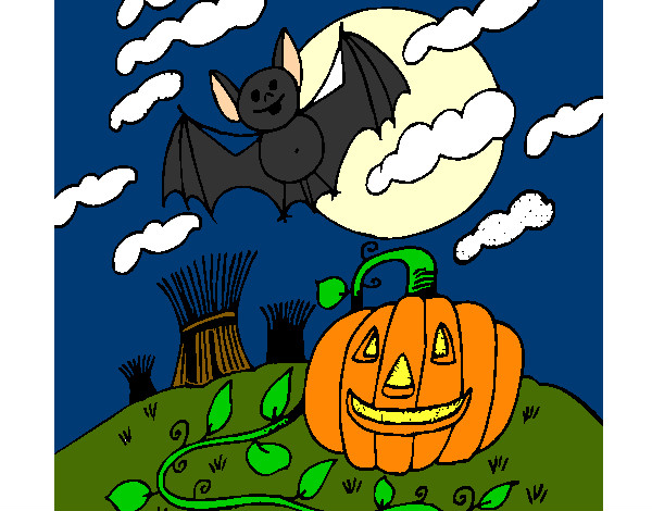Desenho Paisagem Halloween pintado por xandinha