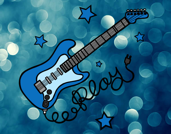 Desenho Guitarra e estrelas pintado por joicinha